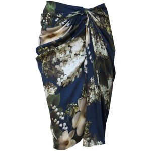 Vera Wang Navy Blue Floral Midi Skirt